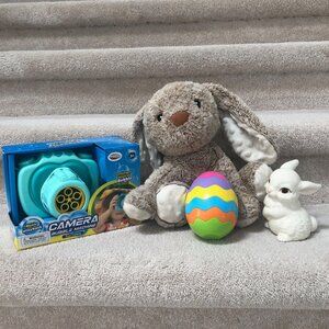 Easter Basket Fill Bubble Maker Camera ,Rabbit Stuffie, Puzzle Egg , Decor Bunny